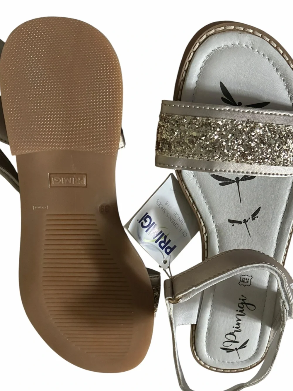 Primigi Girls Sparkle Gold-Tan Strap Sandals Juniors Sz 7